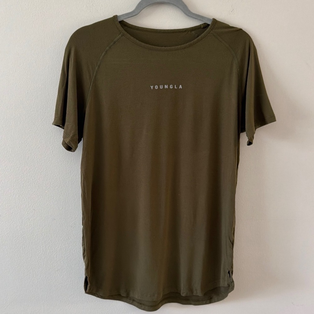 YoungLA Mens Model Olive Green Short Sleeve Gym Training T-Shirt Small